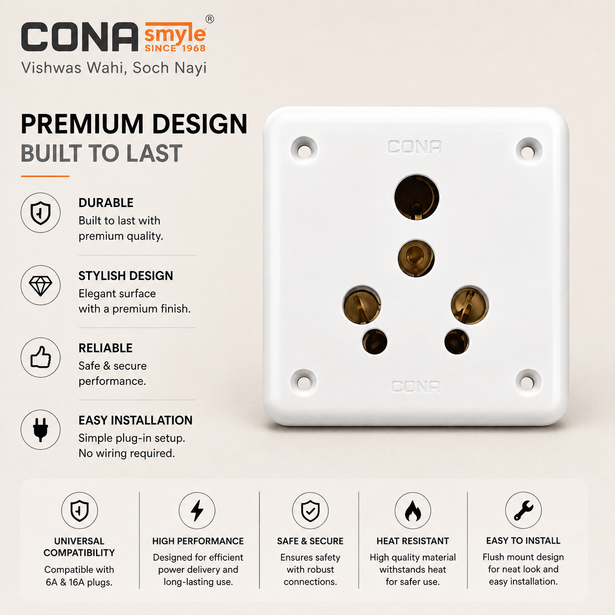 Cona Deluxe Old Universal Socket 6/16A