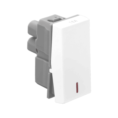 Legrand Allzy 16A 1-Way Switch with Indicator – white 1-module modular switch featuring a built-in LED indicator, suitable for high-power appliances.