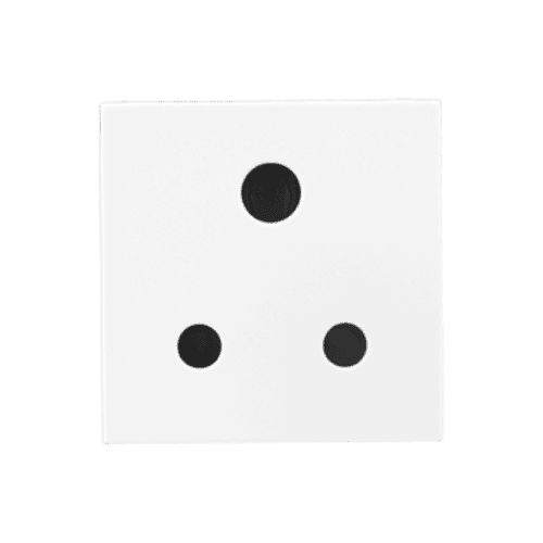 Legrand Allzy 6A 3-Pin Round Socket with Shutter – white 2-module socket designed for 240V AC, featuring safety shutters and ISI certification.
