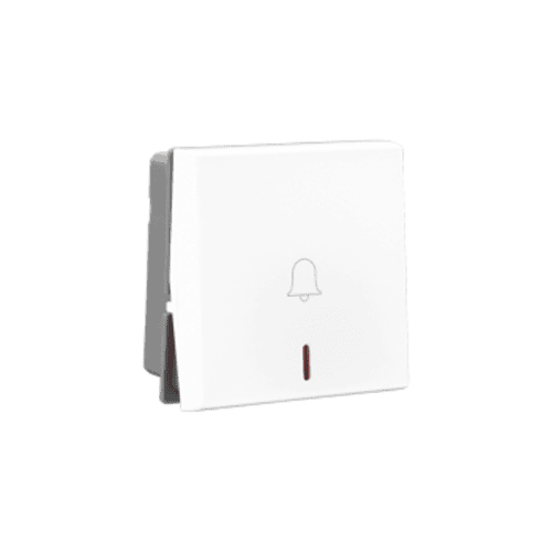 Legrand Allzy 6A Bell Push Switch with Indicator – 2-module white switch featuring a bell symbol and LED indicator, suitable for residential and commercial use