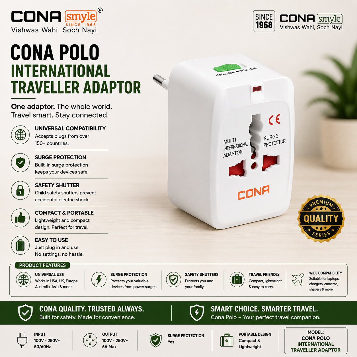 Cona Polo International Traveller Adaptor