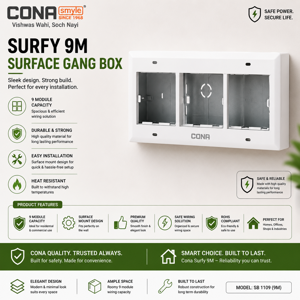Cona Surfy 9 Modular Surface Gang Box