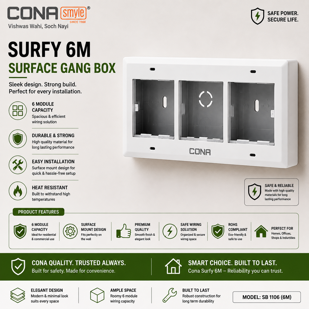 Cona Surfy 6 Modular Surface Gang Box