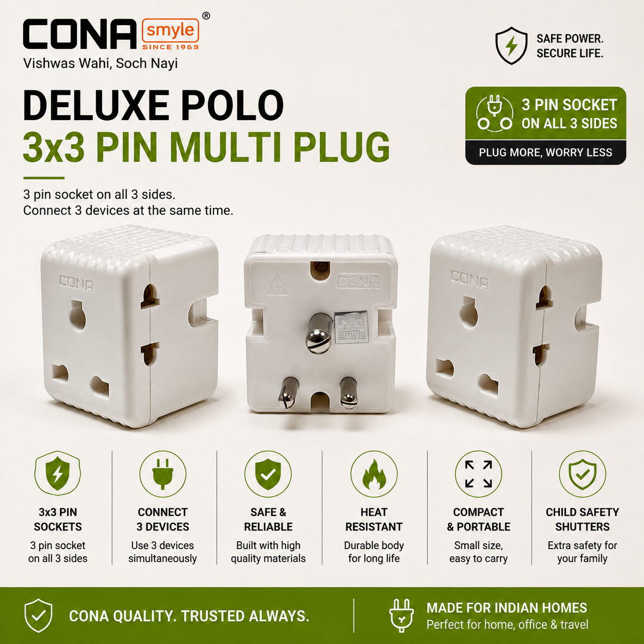 Cona Deluxe Polo 3x3 Pin Multi Plug