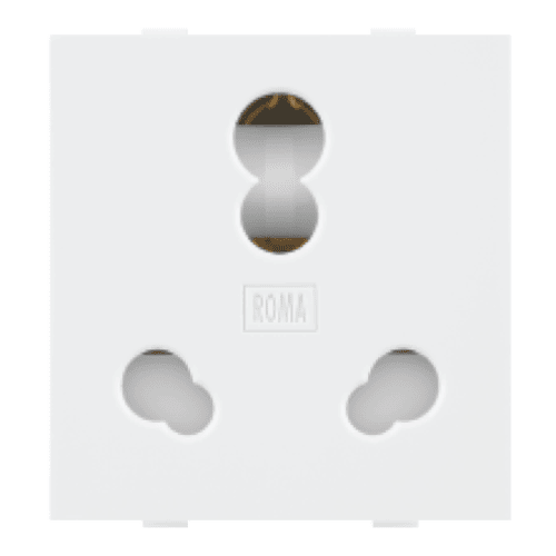 Anchor Roma Classic 16A 3-Pin Socket with Shutter – white 2-module modular socket designed for 240V AC, featuring safety shutters and ISI certification.