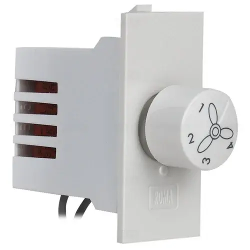 Anchor Roma Classic 1M 4-Step Fan Regulator – white 1-module modular fan speed controller with a rotary knob, designed for precise airflow control in residential and commercial settings.