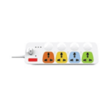 Cona Deluxe Viva 4+1 Spike Guard with 1.75-meter cord – white spike guard with 4 sockets and 1 master switch, compact and durable design