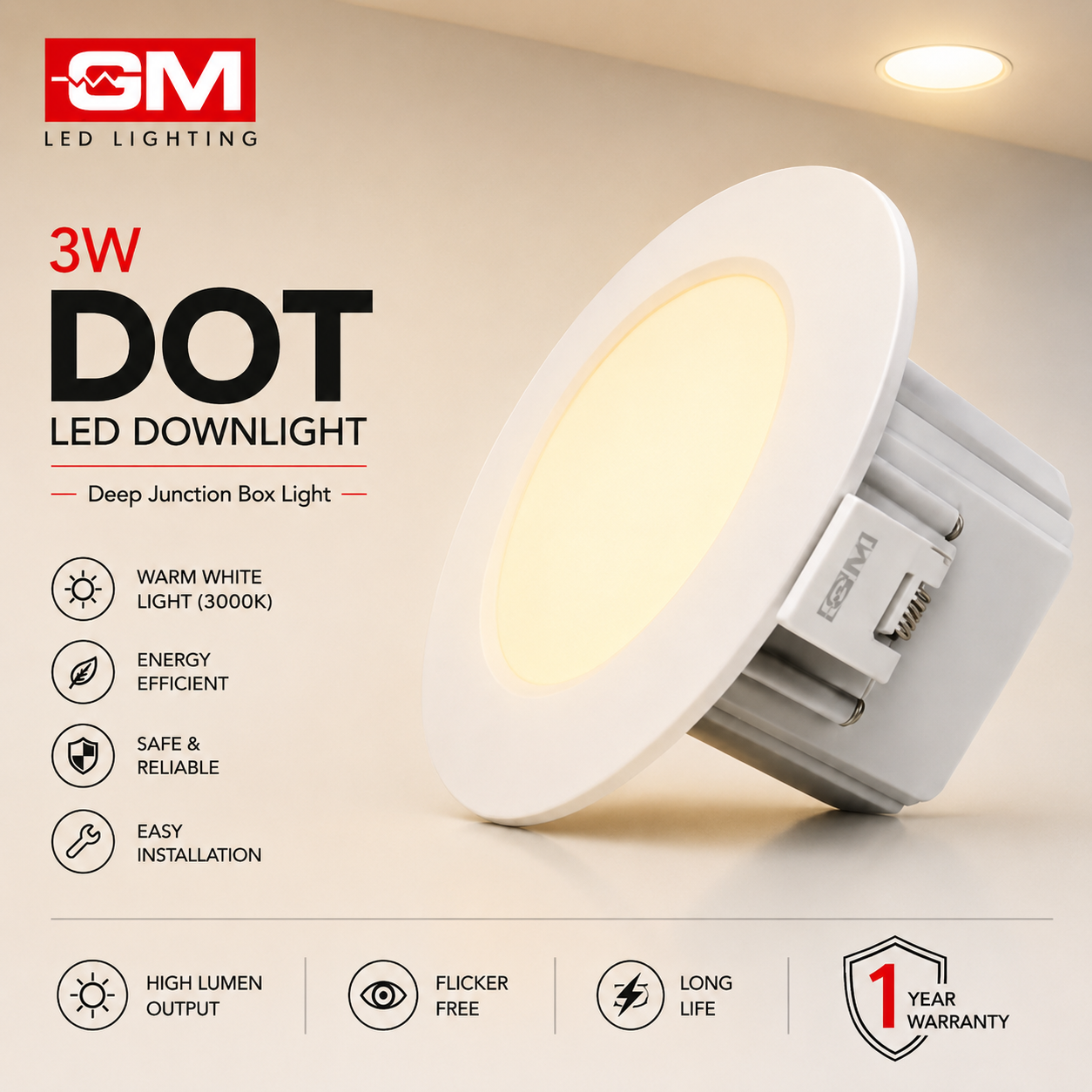 GM 3W Dot Deep Junction Box Light
