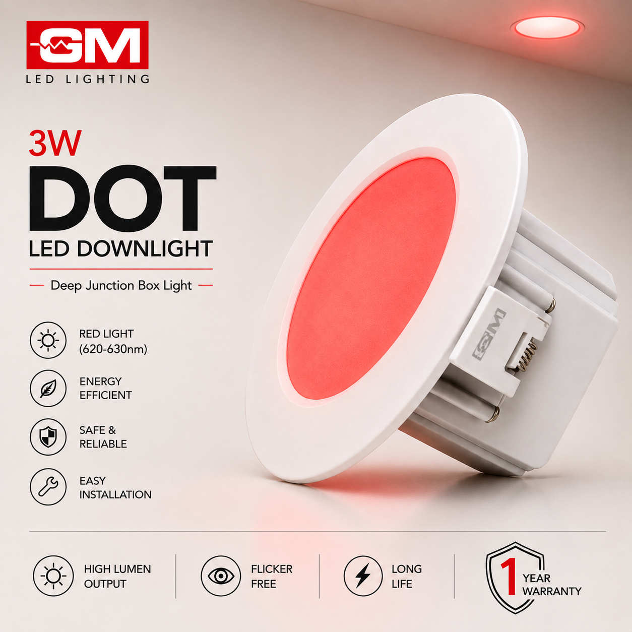 GM 3W Dot Deep Junction Box Light Red