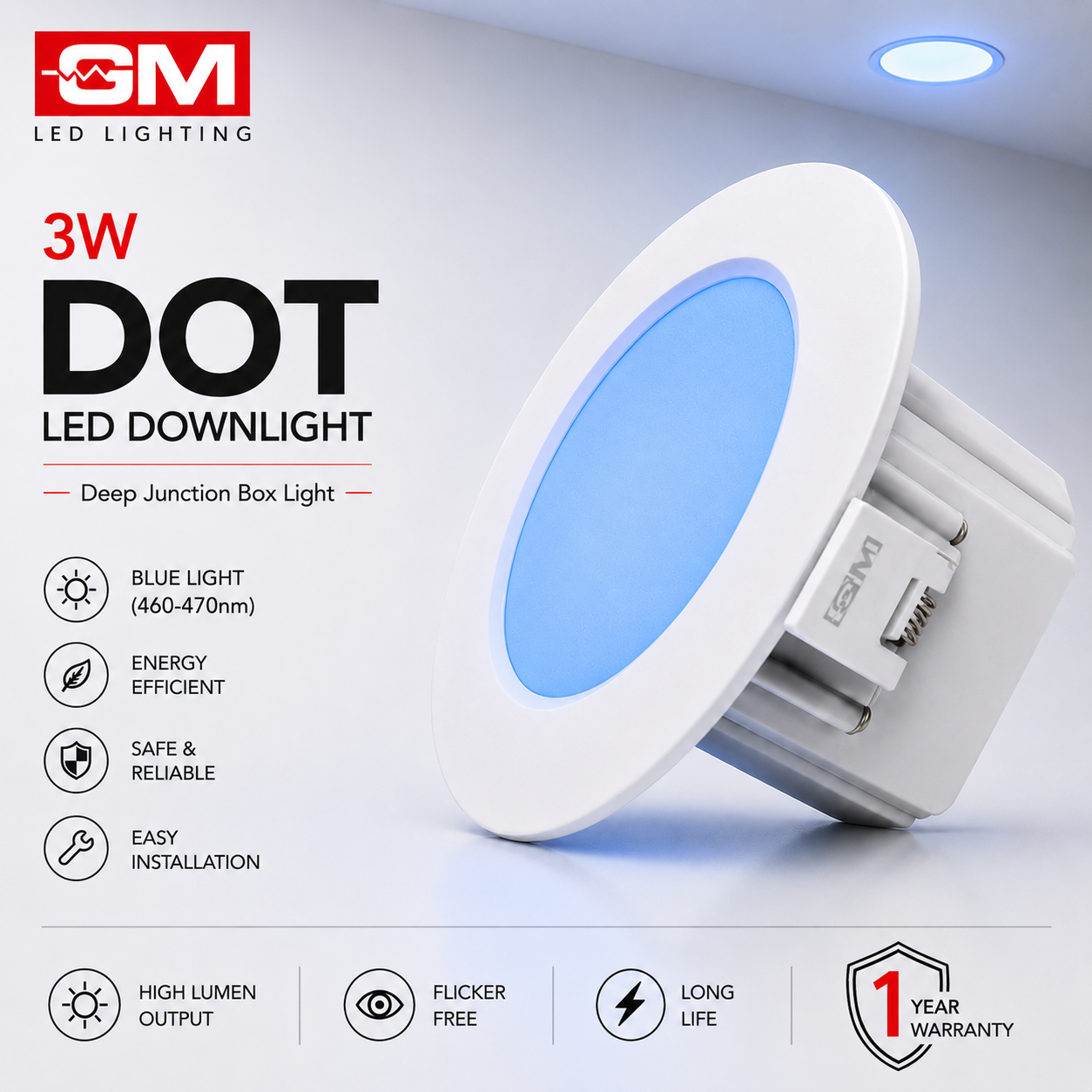 GM 3W Dot Deep Junction Box Light Blue