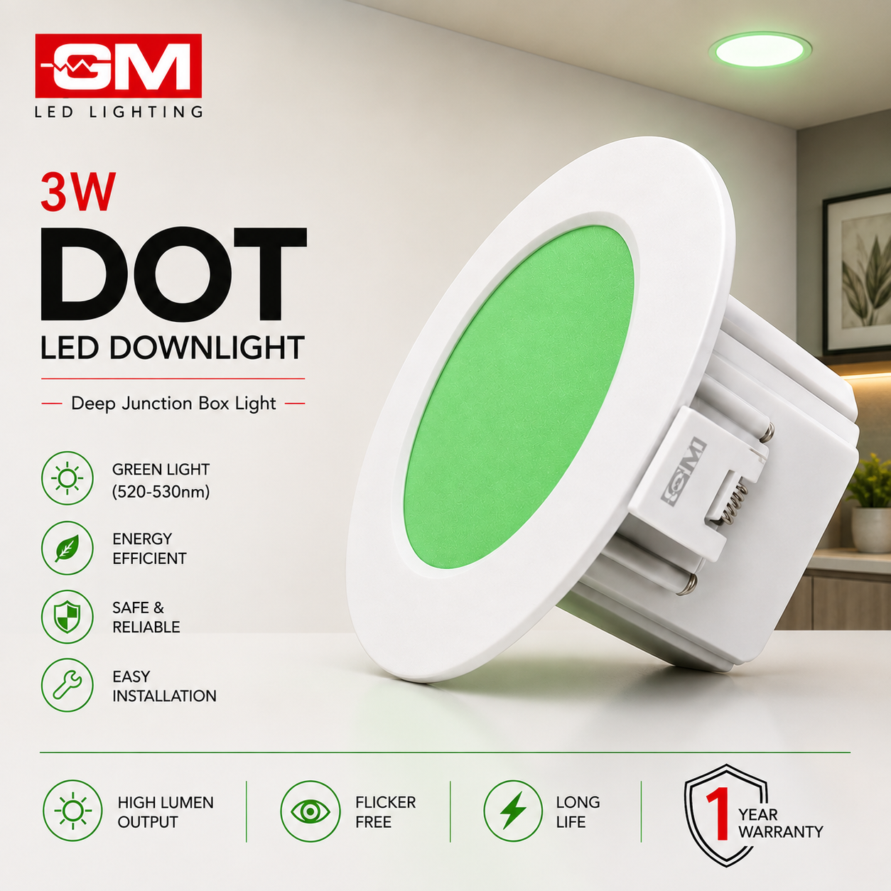 GM 3W Dot Deep Junction Box Light Green
