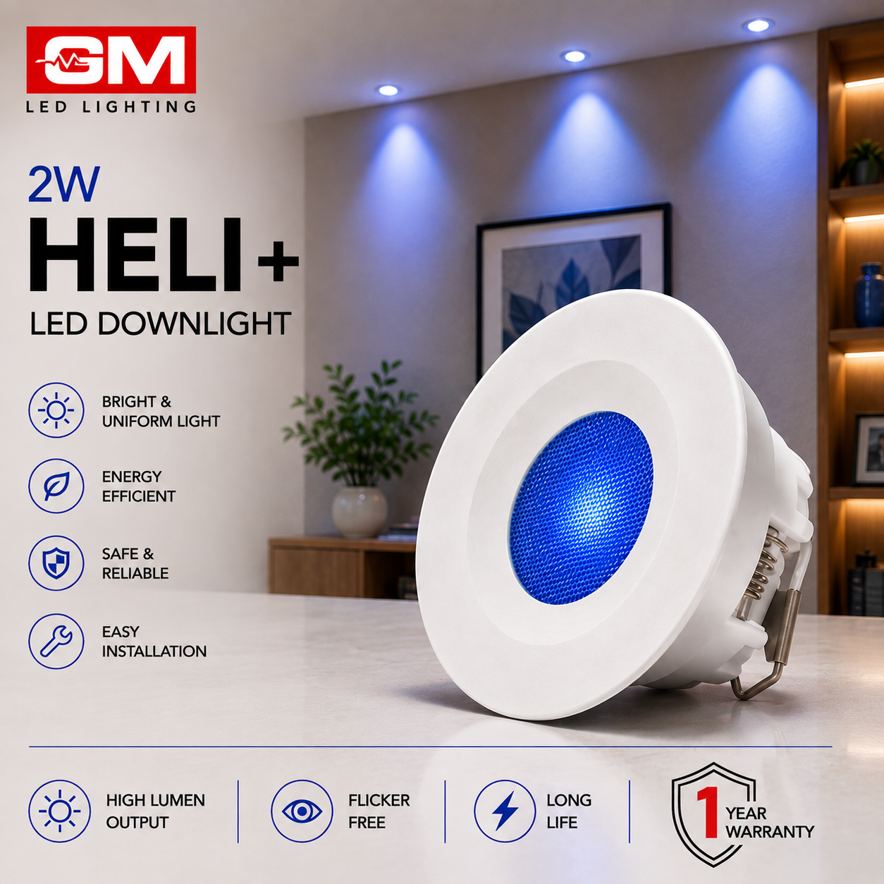 GM 2W Heli+ Downlight Blue