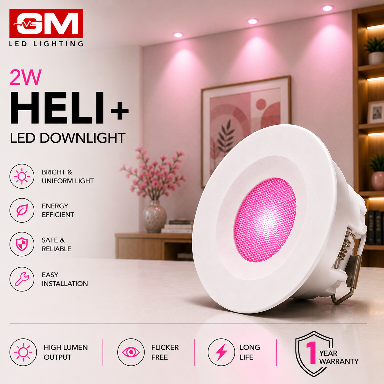 GM 2W Heli+ Downlight Pink