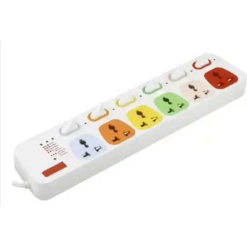 Cona Smyle Viva 6+6 Spike Guard – white power strip with 6 sockets, 6 individual switches, LED indicators, and spike protection, suitable for home and office use