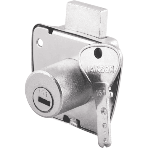 Jainson Multipurpose Euro Ultra Lock – compact 22mm mild steel body lock with bright finish, featuring a brass cylinder, ultra keys, and brass pins, designed for securing cabinets, drawers, and lockers.