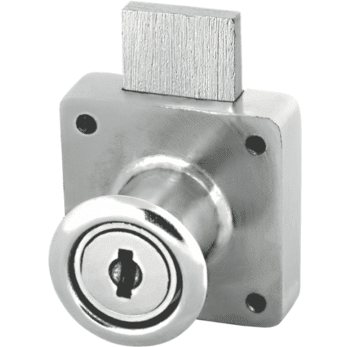 Jainson Multipurpose Square Lock – 22mm zinc and iron body furniture lock with satin finish, featuring brass levers and two iron keys, suitable for securing cabinets, drawers, and lockers.