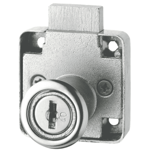 Jainson Multipurpose Silver Lock – compact 22mm zinc alloy furniture lock with satin finish, featuring iron levers and two keys, suitable for cabinets, drawers, and lockers.