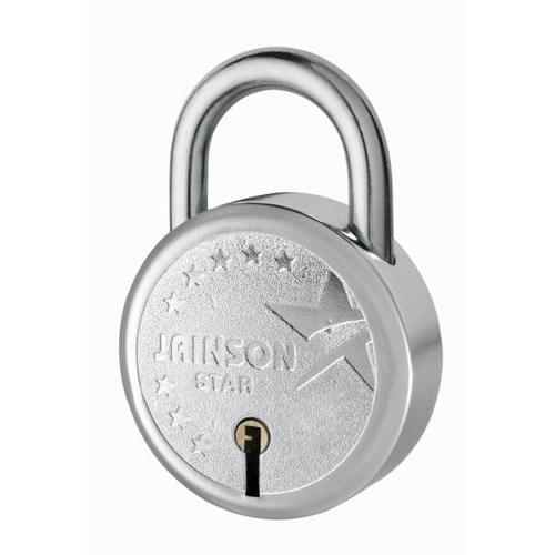 Jainson Star Padlock – mild steel body, chrome-plated finish, 3 keys included, durable and secure for home or office use
