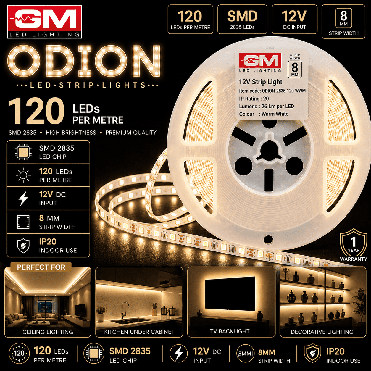 GM ODION 120 LED Strip Light – Warm White