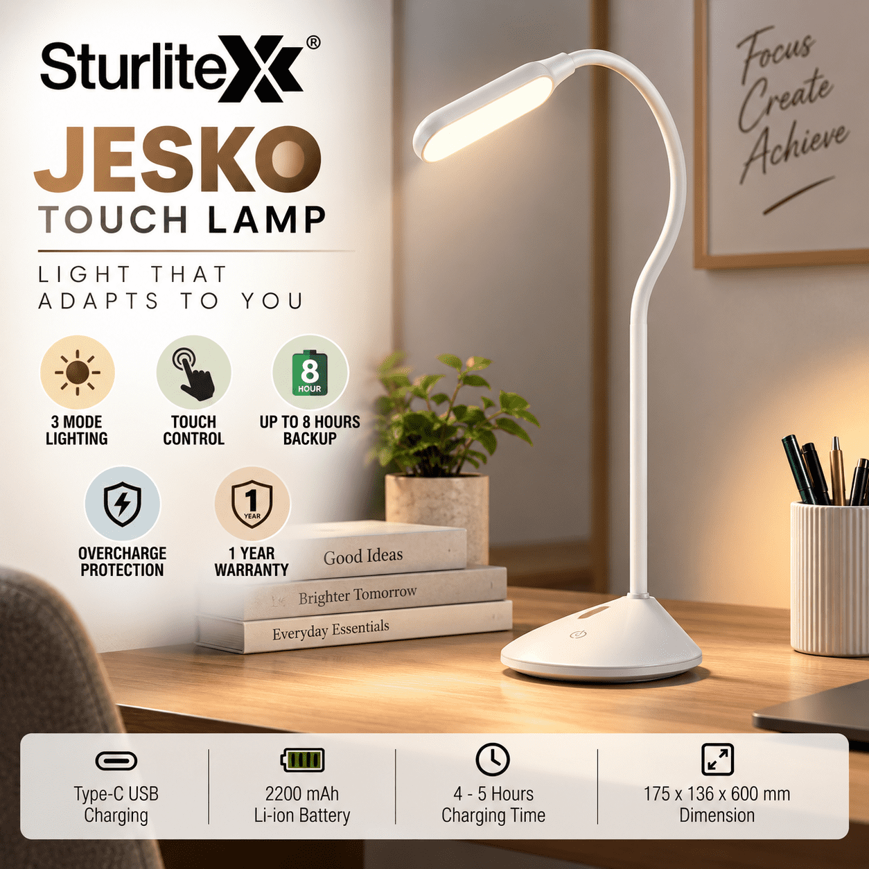 Sturlite Jesko Touch Lamp 2200mAh Rechargeable LED Lamp