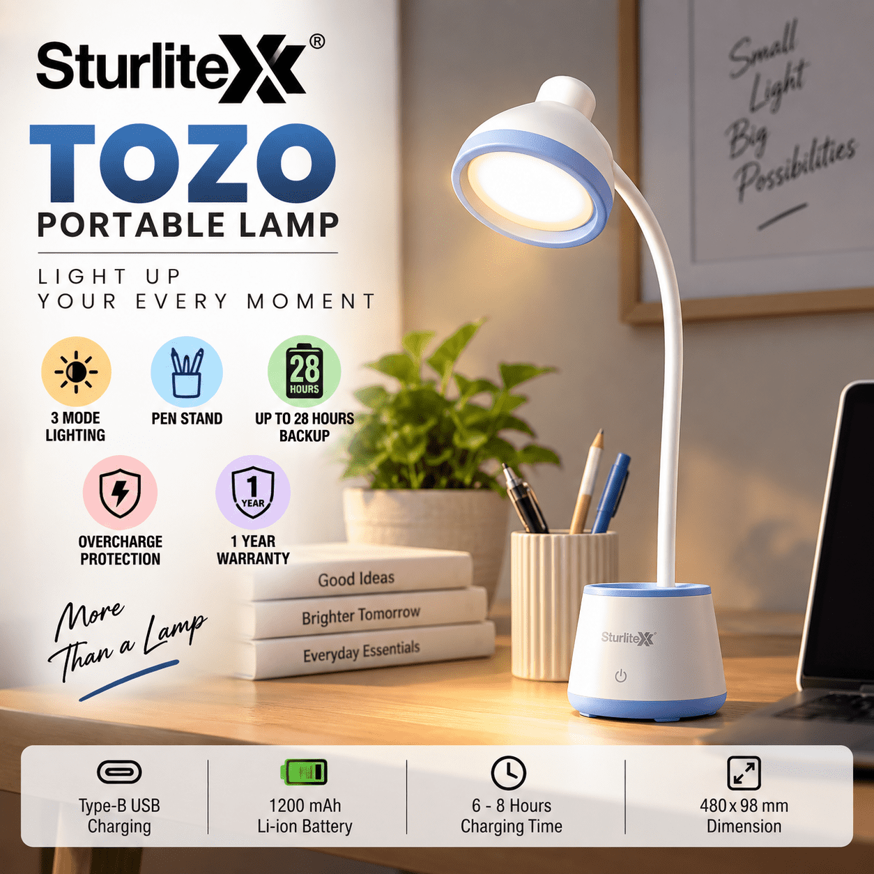 Sturlite Tozo Portable Lamp 1200mAh Rechargeable Table Lamp