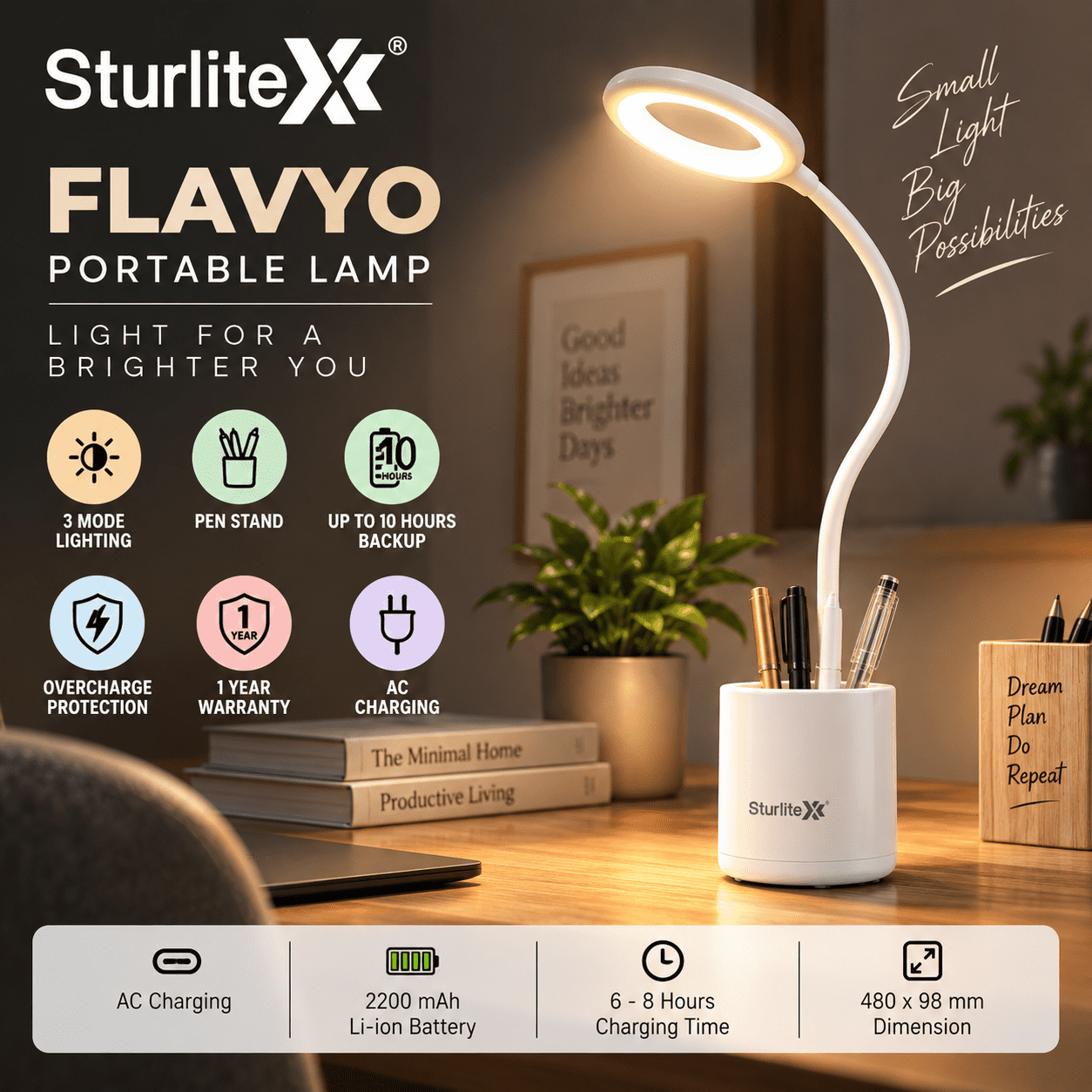 Sturlite Flavyo Portable Lamp 2200mAh Rechargeable Table Lamp